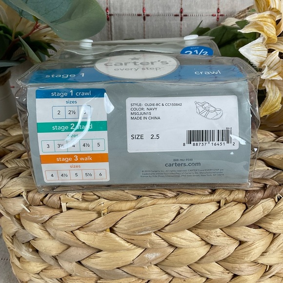 Carters Every Step Stage 1 Crawl Baby Boys Size 2.5 Sneakers Blue & Orange - Picture 5 of 7